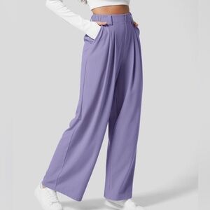 Halara High Waisted Waffle Plicated Side Pocket Straight Wide Leg Pants